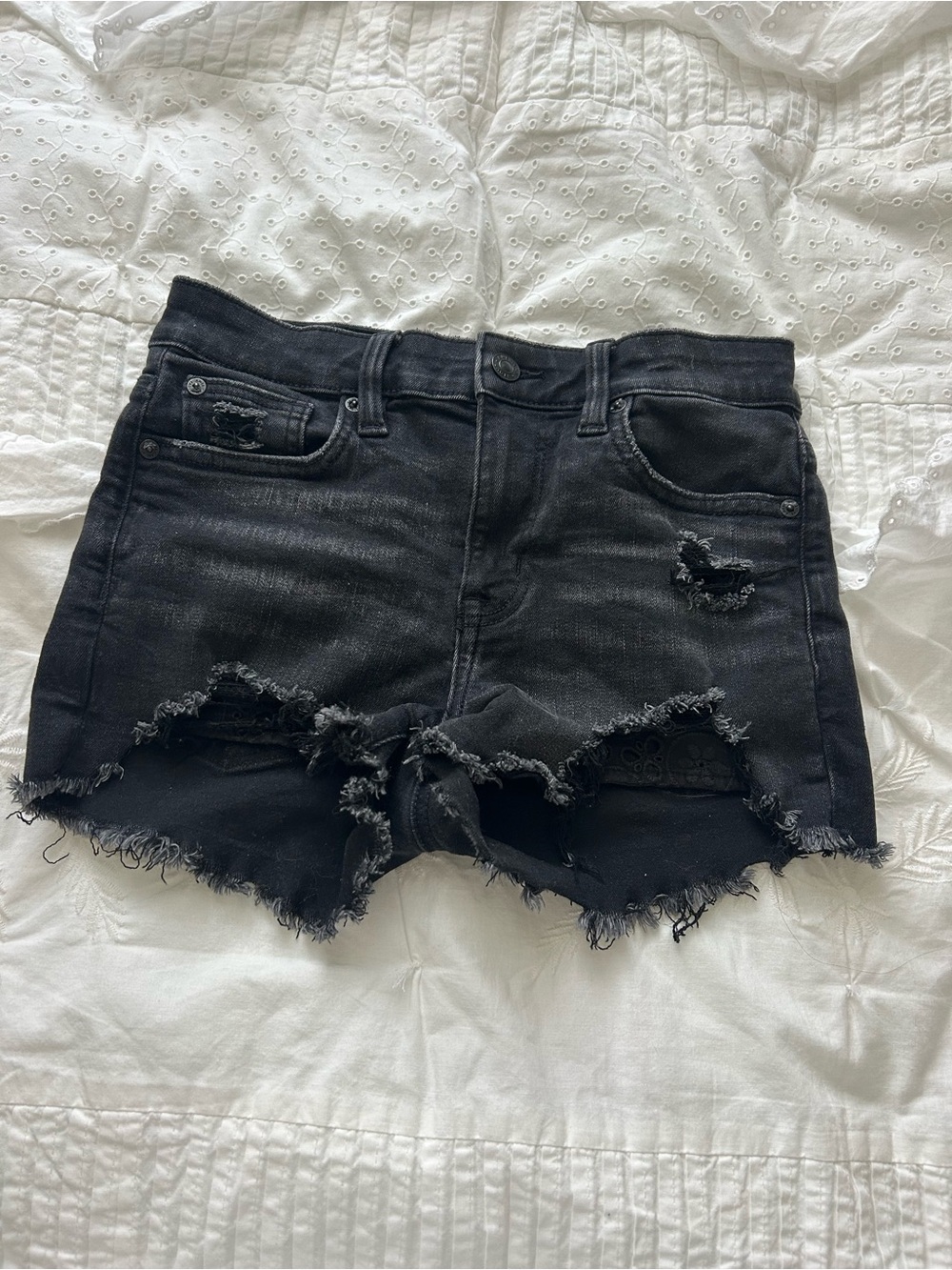 American Eagle Outfitters Black Distressed Denim Cutoff Shorts